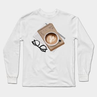 Coffee and Glasses Watercolor Design Long Sleeve T-Shirt